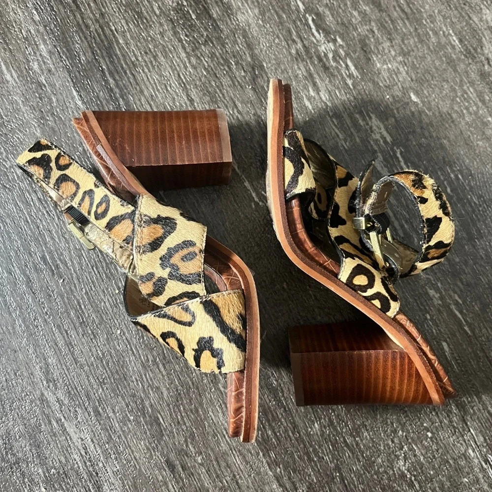 Sam Edelman Leopard Print Calf Hair Block Heel Sandals‎ Size 5.5 M